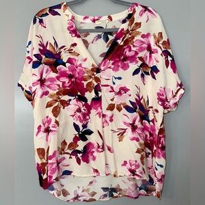 Love Stitch Pink and Brown Floral Blouse